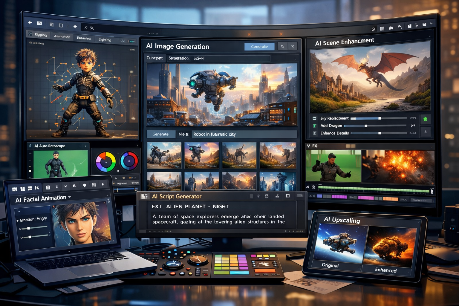 AI tools interface used in modern animation and VFX production workflow