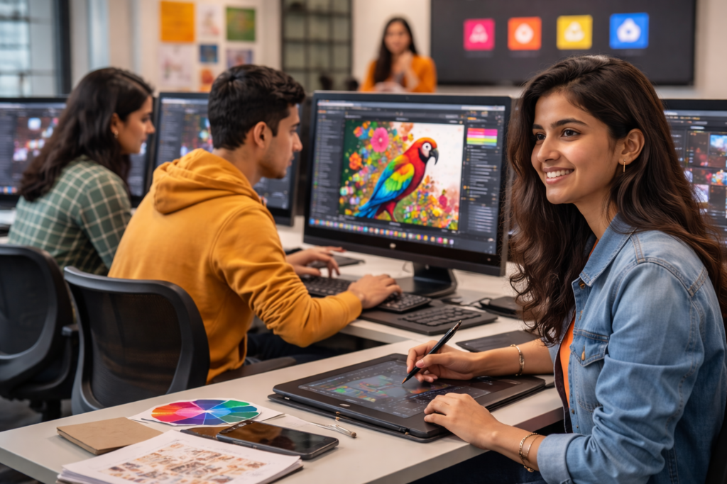 Graphic design students learning Adobe tools in Chandigarh