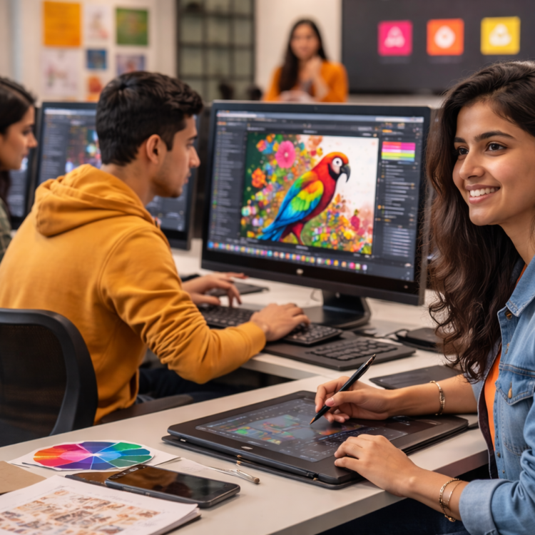 Graphic design students learning Adobe tools in Chandigarh