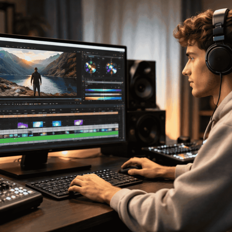 Beginner editing videos on professional timeline interface