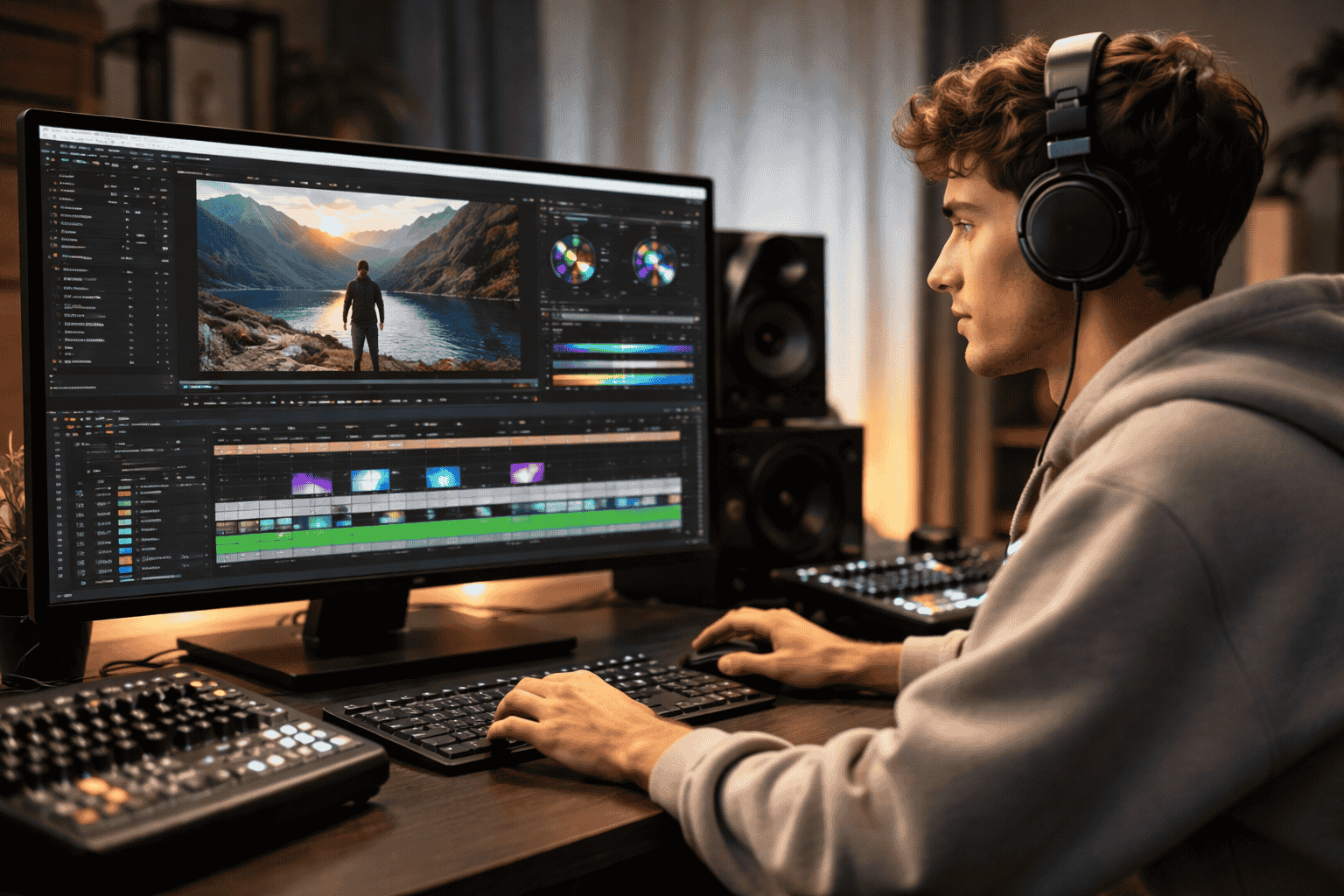 Beginner editing videos on professional timeline interface