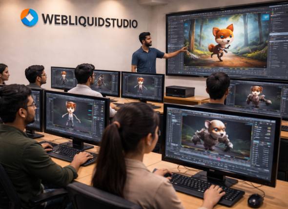 Students learning animation software at Webliquidstudio