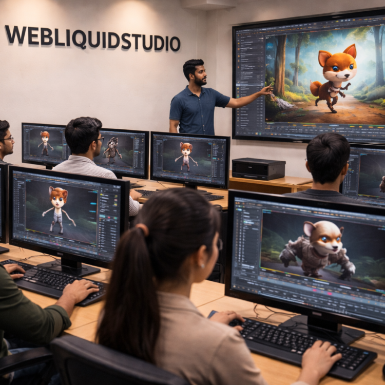 Students learning animation software at Webliquidstudio