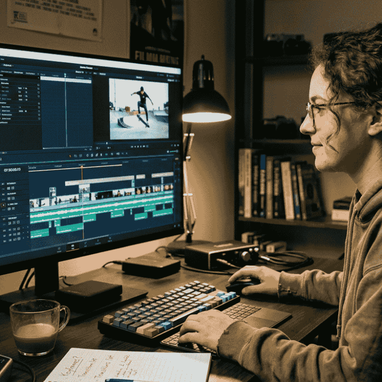 Beginner editing videos on professional timeline interface