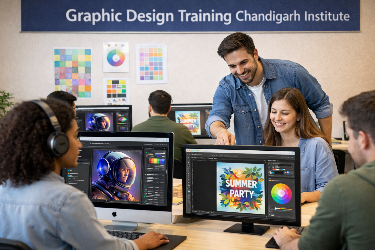 Student learning graphic design tools in Chandigarh institute