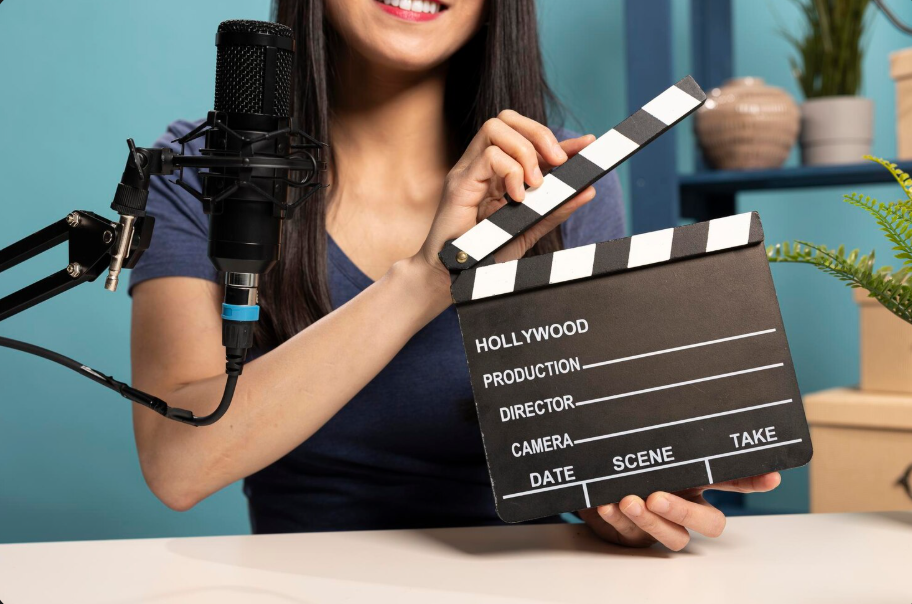 Filmmaking course in Chandigarh with students using cameras, lighting, and video production equipment